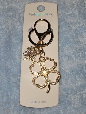 Glittering Crystal Four Leaf Clover Bag Charm / Keychain